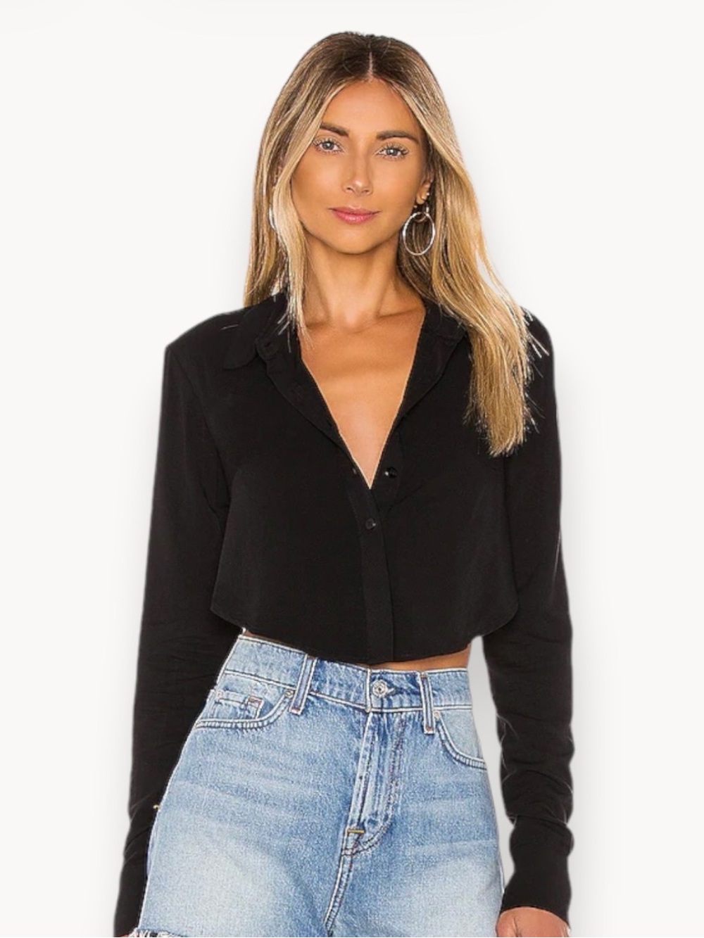 Superdown Caleb Top Black Cropped Button-Up Shirt